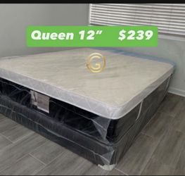 12” Mattress Queen Size Plush Pillowtop With Box Spring // Offer 🚚