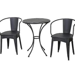 Assembled New 3 PC Metal Bistro Set: Modern Outdoor Table & Chairs - Powder-Coated Iron Weather-Resi