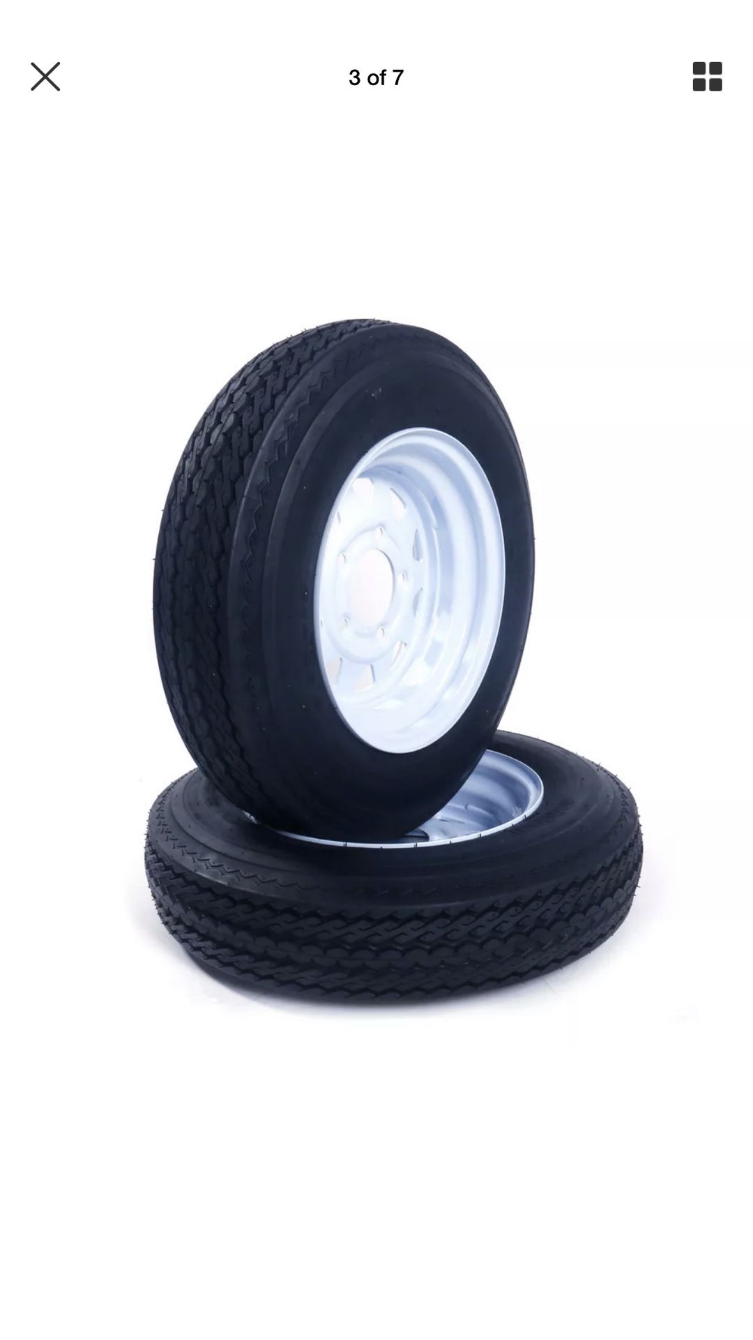 2 New Trailer Tires & Rims 5.30x12. 5 Hole Wheel White Spoke
