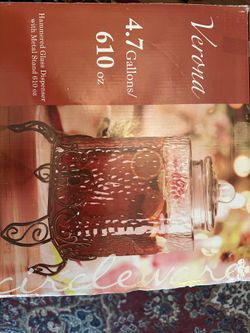 VERONA BEVERAGE DISPENSER 4.7GALLON HAMMERED GLASS WITH WROUGHT IRON METAL STAND