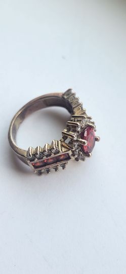 Red Gemstone Cocktail 10k Ring