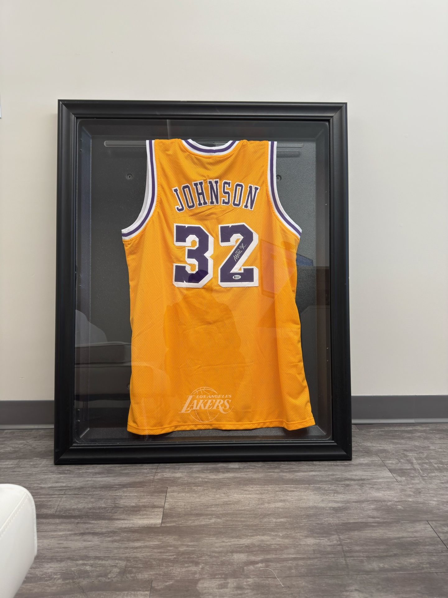 Magic Johnson Signed Jersey In Shadow Box 