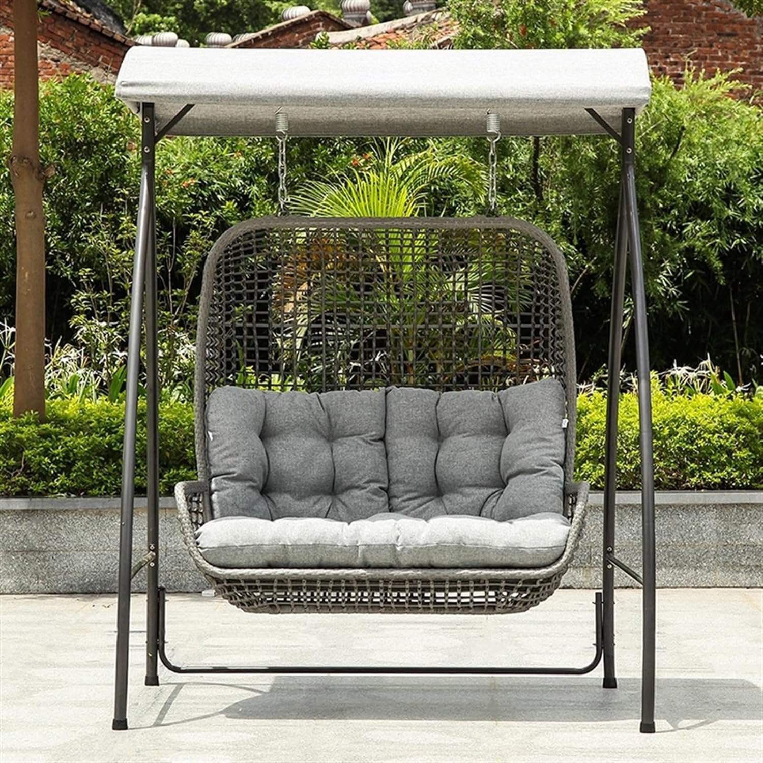 Outdoor Porch Swing Chair Outdoor Double Swing, Courtyard Iron Rattan Weaving Swing Lazy Person Hanging Chair, Indoor Balcony Garden Adult Hanging Bas