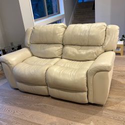 Cream Leather Dual Reclining Love Seat