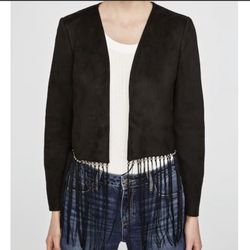 Zara faux suede fringe jacket. Xs