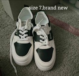 White and Black Low-Top Sneakers Size 7