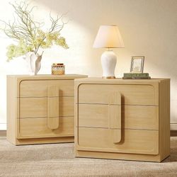 Nightstands Set of 2, 28" Extra-Wide Night Stand with 3 Drawers, Modern Bedroom Nightstand, Large Arched Handle, Wood Grain Finish, Oversized Bedside