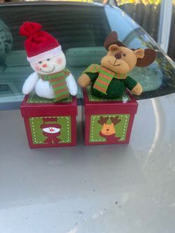 Christmas Snowman & Reindeer Plush Gift Boxes Set of 2