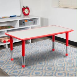Table 23.625x47.25 Red Plastic Height Adjustable Activity Table  With 4 Pack Premium 11" H Plastic