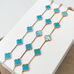 Turquoise Clover Bracelet 18k Gold Plated 