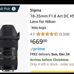 Sigma 18-35mm F1.8 Art DC HSM Lens for Nikon