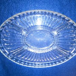 Vintage Large Glass Divided Relish Hors d'oeuvres Dish Serving Tray