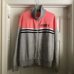 PINK VICTORIAS SECRET FULL ZIP STAND COLLAR KNIT JACKET SIZE LARGE