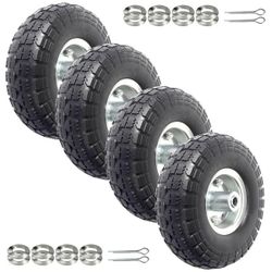 4-Pack 10-Inch Solid Rubber Tire Wheels 4.103.50-4 Flat-Free Replacement 58 Bearings