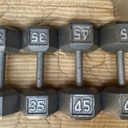 SET OF STEEL HEX DUMBBELLS (PAIRS OF)  :  45s & 35s 
 ***Will Sell Separately :  45s = $110  &  35s = $80