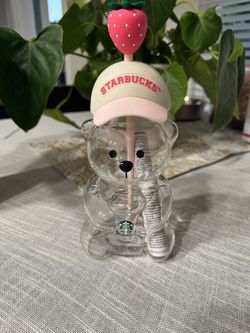 New  Starbucks 2026 pink hat glass bear cup tumbler