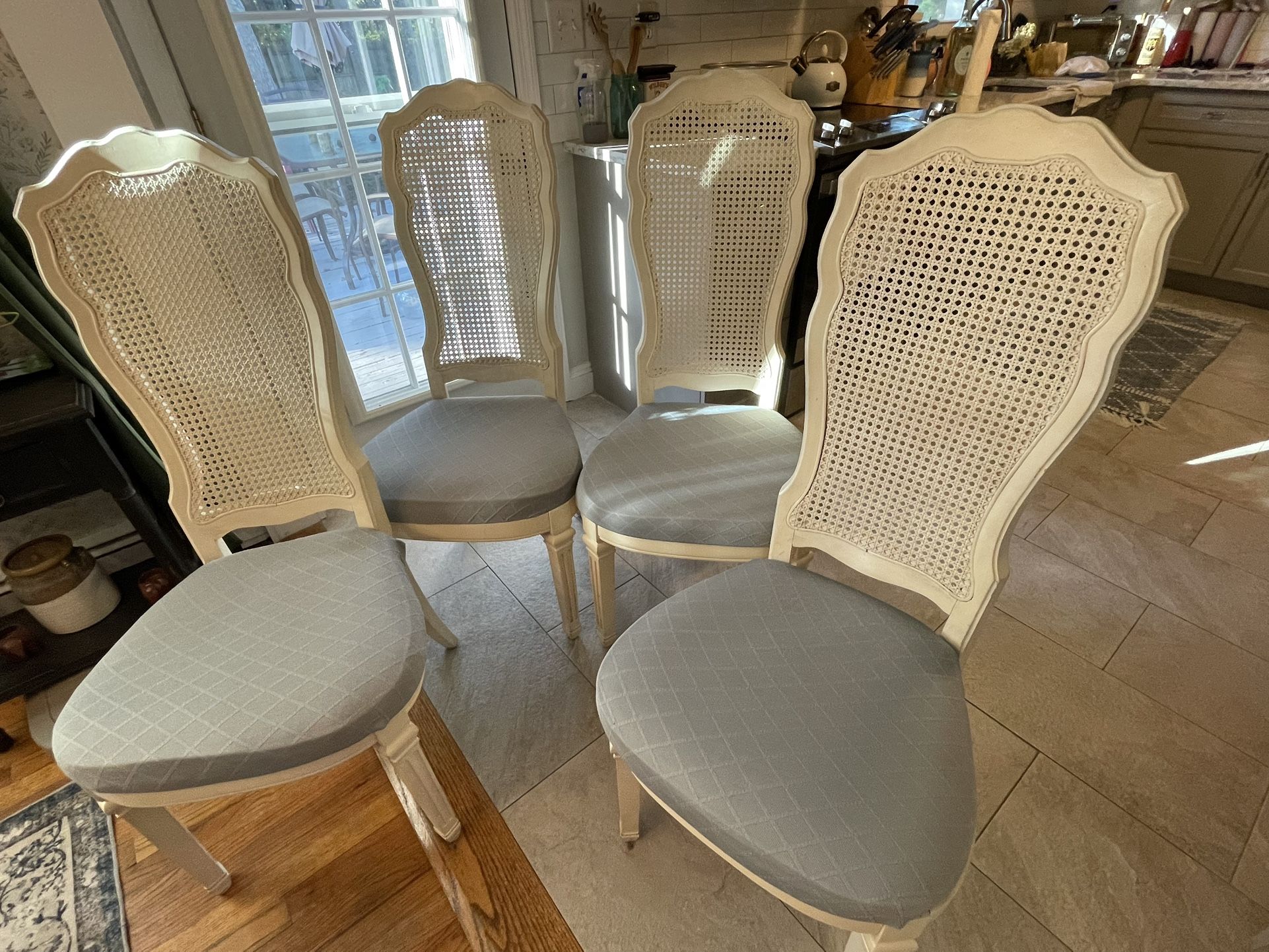 5 antique, cane back dining chairs- Neg