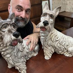 Adorable Mid Century Vintage Scottish Terrier Porcelain Statue Figurines! From Italy! 