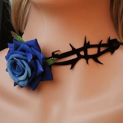 Brand New Gothic Rose Flower with Black Thorn Collar Choker Necklace