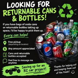 Wanting cans and bottles to return for a project
