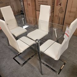 5pc Modern White Glass Dining Set 
