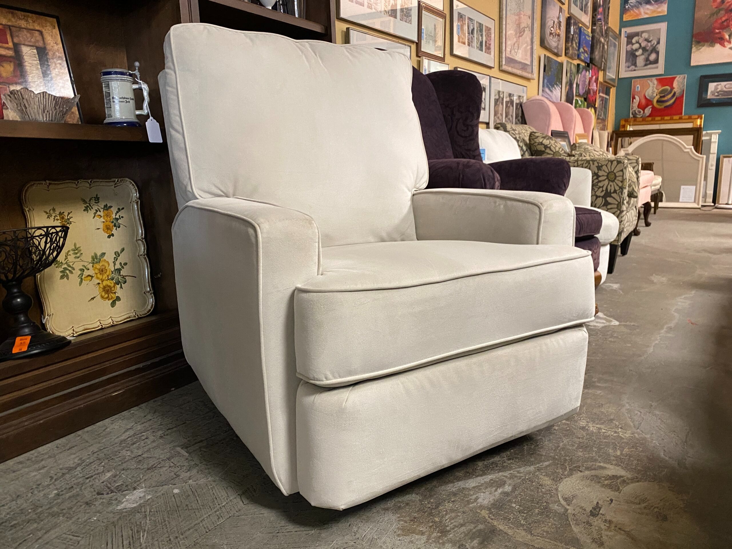 Cream Upholstered Rocking Swivel Reclining Armchair