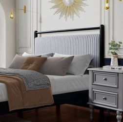 Queen size Upholstered Bed Frame with Channel Tufted Headboard new in box 📦