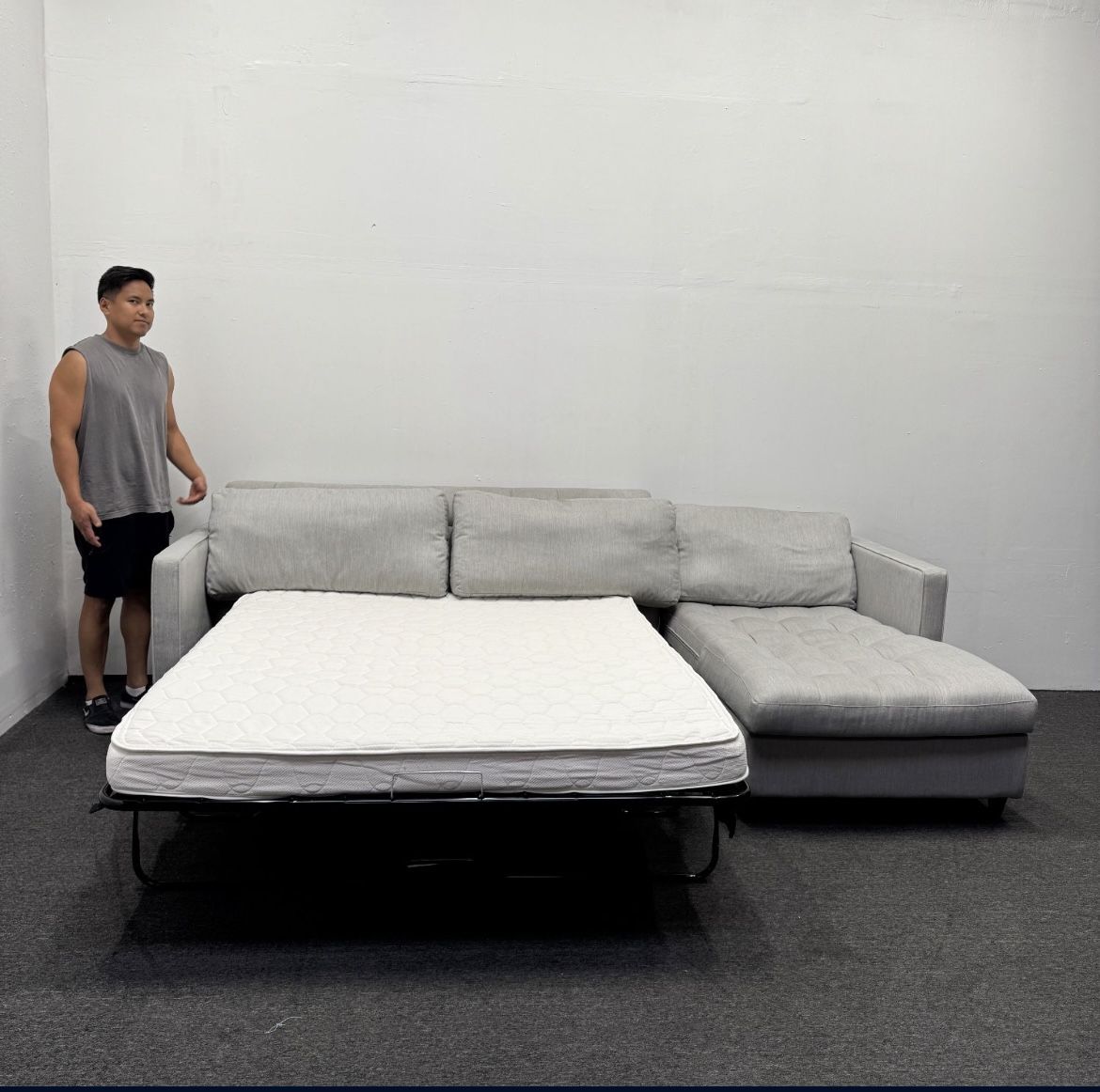 X2k OFF X Joybird Briar Sleeper Sectional Couch - Gray Sunbrella Premier Fog Fabric - Can Deliver