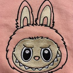 Labubu Embroidered Adult Medium Crop Hoodie Pink 