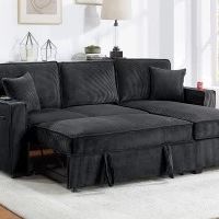 Brand New Black Corduroy Sectional Sofa Storage Sleeper 