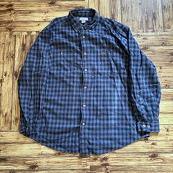 Carhartt Men’s Button Up Flannel Shirt Blue Plaid Size 2XL Long Sleeve Work Wear