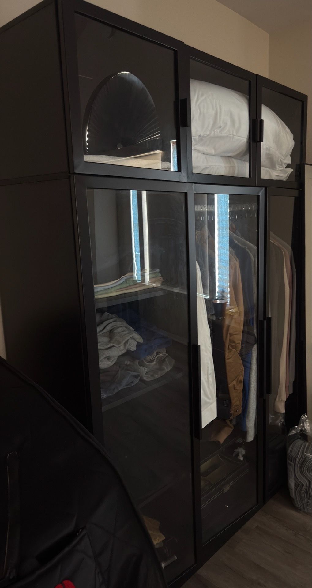 Lighted Glass Door Wardrobe Armoire with Ample Storage
