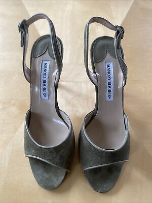 Manolo Blahnik Green Suede Women's Shoes Size 9.5 Open Toe Sandals Heels