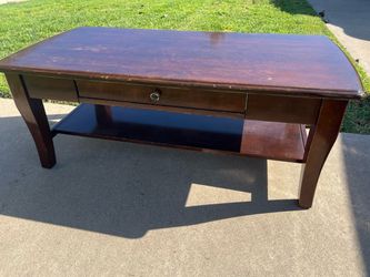 Dark Cherry Wood Coffee Table with Drawer