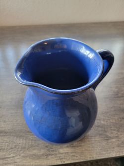 Vintage Cobalt Blue Glazed Ceramic Pitcher - Rustic Italian Pottery