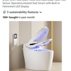 LOUPUSUO Smart Toilet with Warm Water Sprayer and Dryer, One Piece Bidet Toilet with Auto Dual Flush Foot Sensor Operation,Heated Seat Smart with Buil