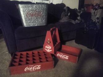 Coca-Cola Set Of Collectible Memorabilia Ice Chest Coca-Cola Wooden Crates And Bottle Opener