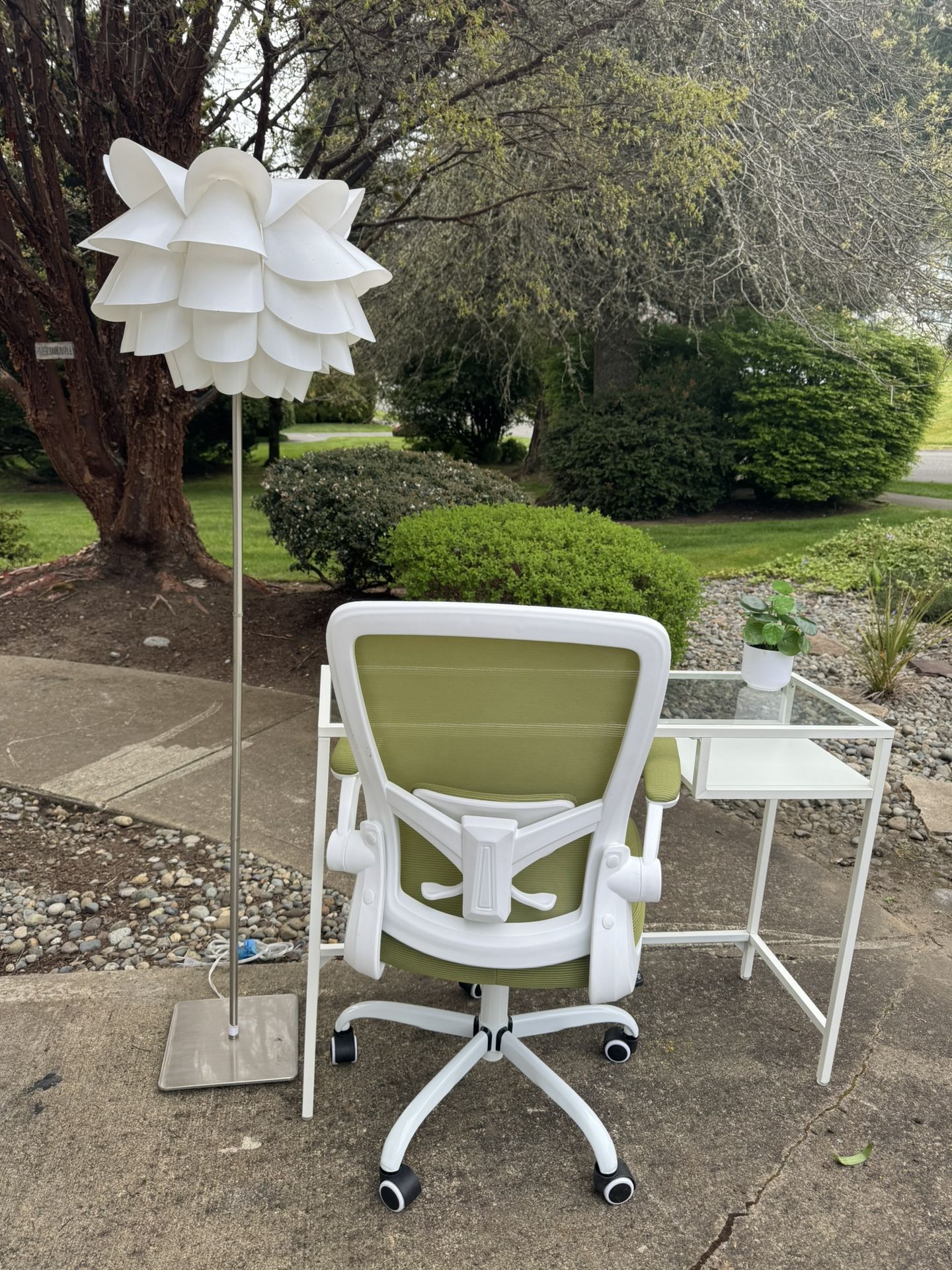 Desk, Chair With Floor Lamp