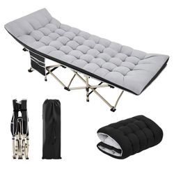 Folding Camping Cot Portable Outdoor Bed for Adults w/Mat & Storage Bag & Carry Bag, Heavy Duty Cots for Outdoor Travel & Office/Home Nap