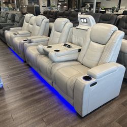 Power Reclining Transformer Living Room Set With Led Lights 