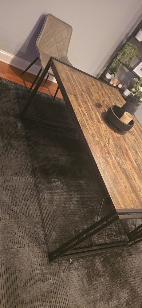 Metal Frame & Wood Top Dining Table With Matching Bench