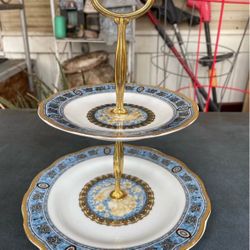 Vintage Two Tier Floral Pattern Porcelain Candy Dish .