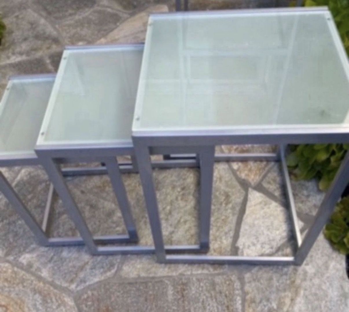 Frosted Glass Nesting Tables Set Of 3 (missing Cushions) $75