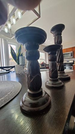 3 wooden candle holders