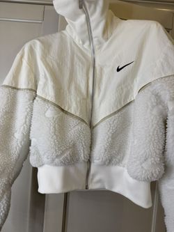 Nike Icon Clash all-over logo sherpa jacket in cream