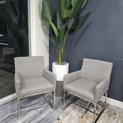 Modern Chrome And Gray Side Chair- SET OF 2