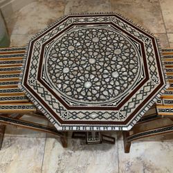 Handmade Chair And Table Set From Egypt Made Of Authentic Abalone Shells