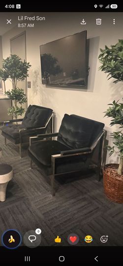 Pair of Mid-Century Modern Style Black Velvet & Chrome Lounge Chairs – Set of 2