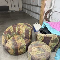 Two Swivel Chairs And Ottoman