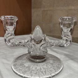 Vintage Etched Double Candlestick Holder